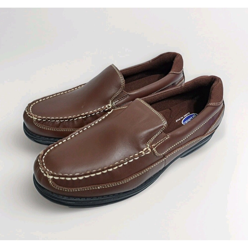 Dr. Scholls Men 11 D Brown Leather Slip On Boat Shoes Loafers Comfort Air Pillow